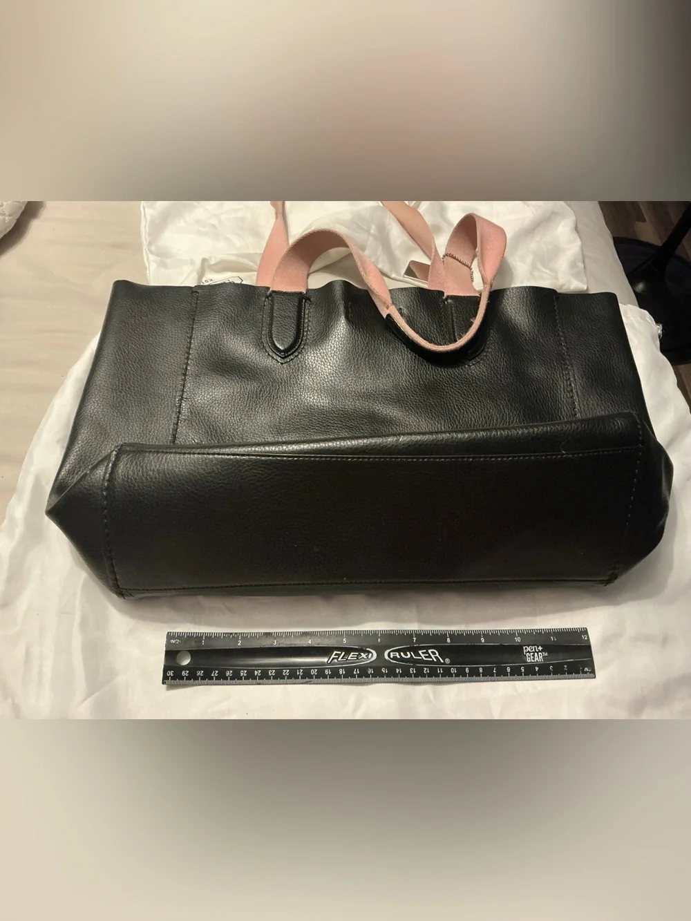 Coach Black Leather Tote with Pink Web Handles